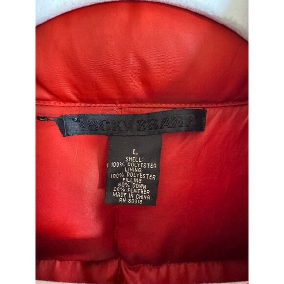 Vintage Y2K Lucky Brand Down Puffer Jacket Orange Red Size Large Coat - Picture 7 of 11
